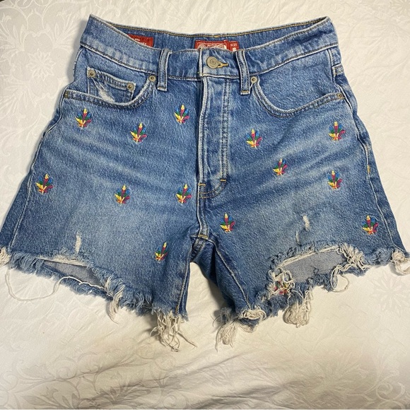 Lucky Brand 25 90’s Midi High Rise Short Lucky Legend Cutoff Frayed Embroidered - Picture 5 of 6